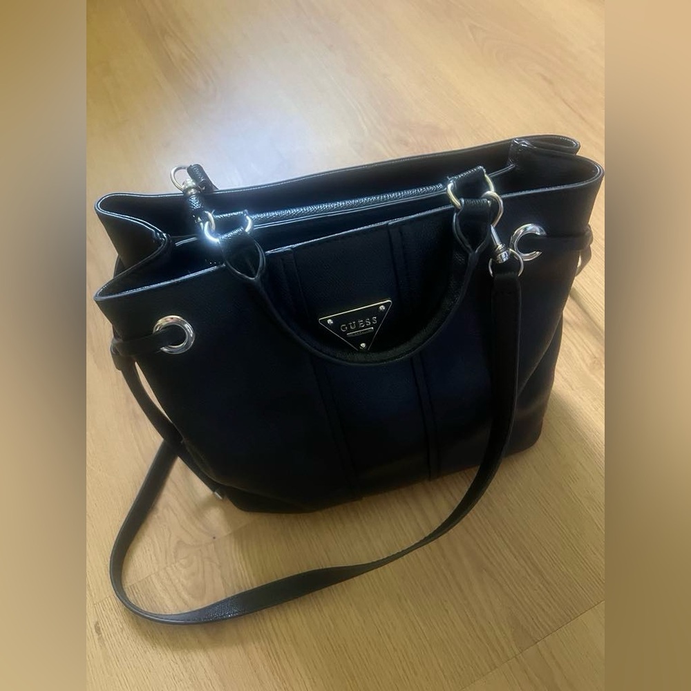 Guess Black Shoulder Bag with Silver Accents - Picture 2 of 8